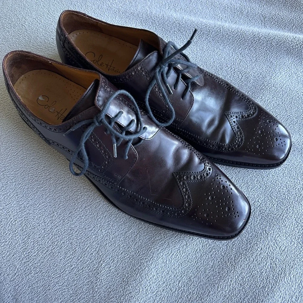 Cole Haan Dress Shoes Mens 13‎ Wingtip Oxford Burgundy Leather Brogue CD7965
